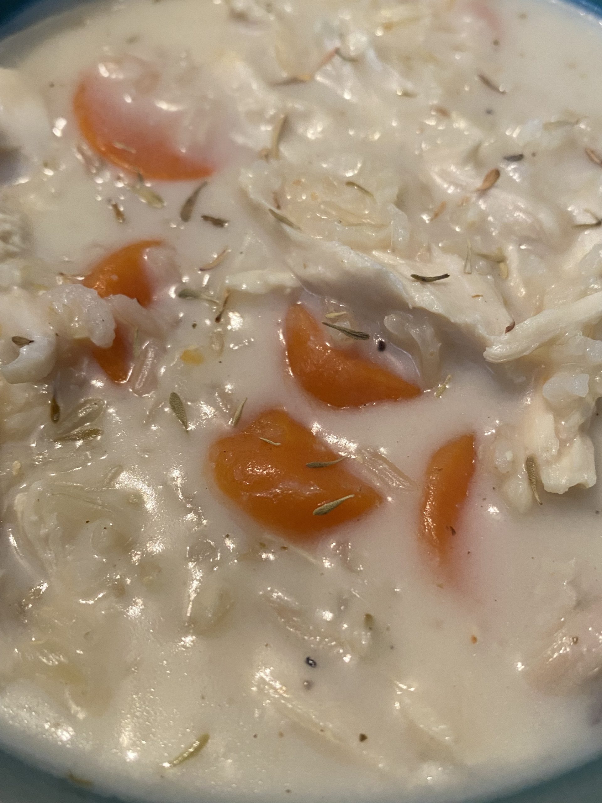 Creamy Rice Vegetable Soup using Leftover Chicken